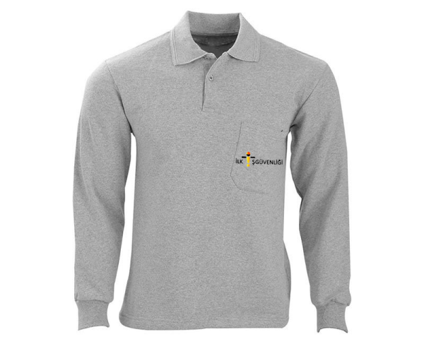 Polo Yaka Logo Baskılı Sweatshirt Gri