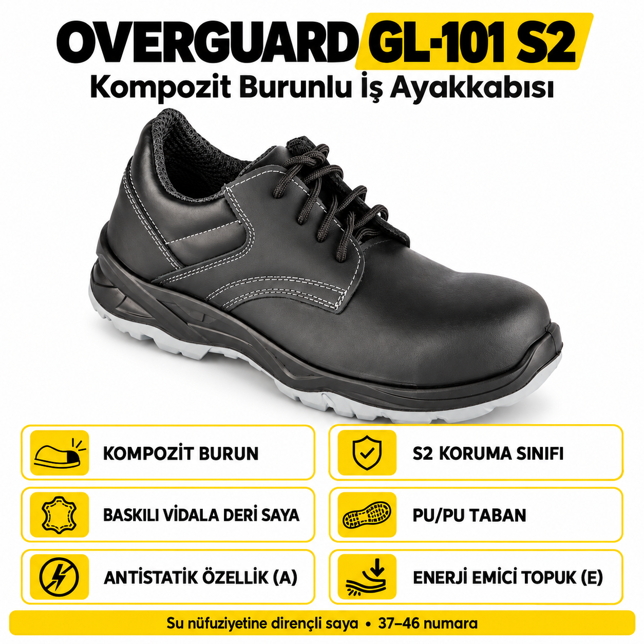 Overguard S2 kompozit burunlu iş ayakkabısı GL-101 siyah