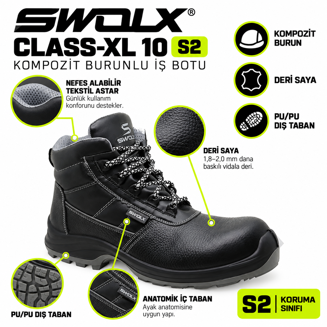 Swolx S2 İş Botu Kompozit Burunlu CLASS-XL 10