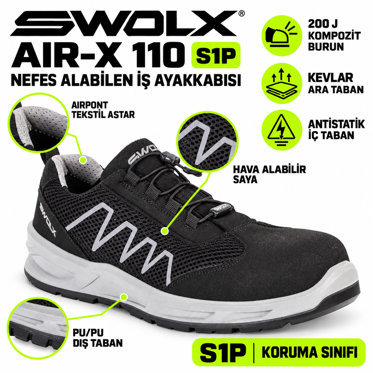 Swolx iş ayakkabısı Air-X 110 S1P teknik özellikleri