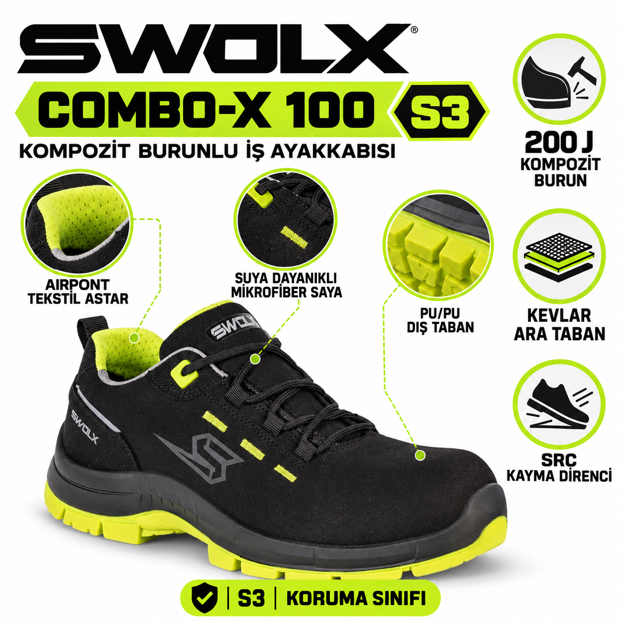 Swolx iş ayakkabısı Combo-X 100 S3 teknik özellikleri