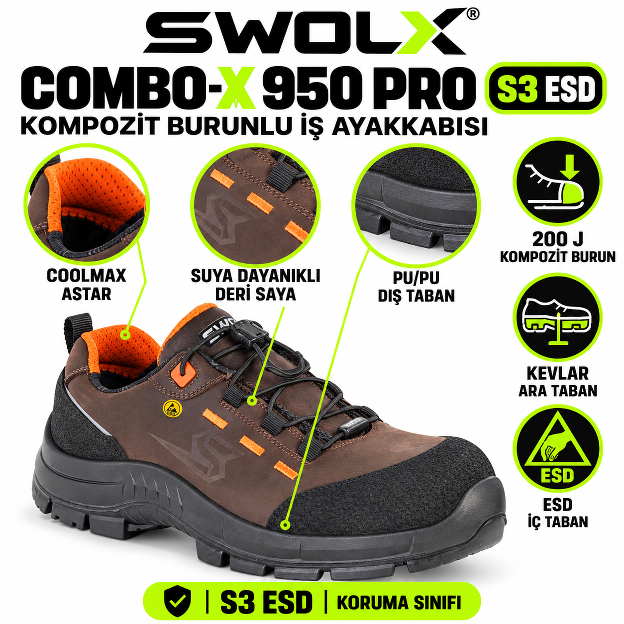 Swolx iş ayakkabısı Combo-X 950 Pro S3 ESD teknik özellikleri