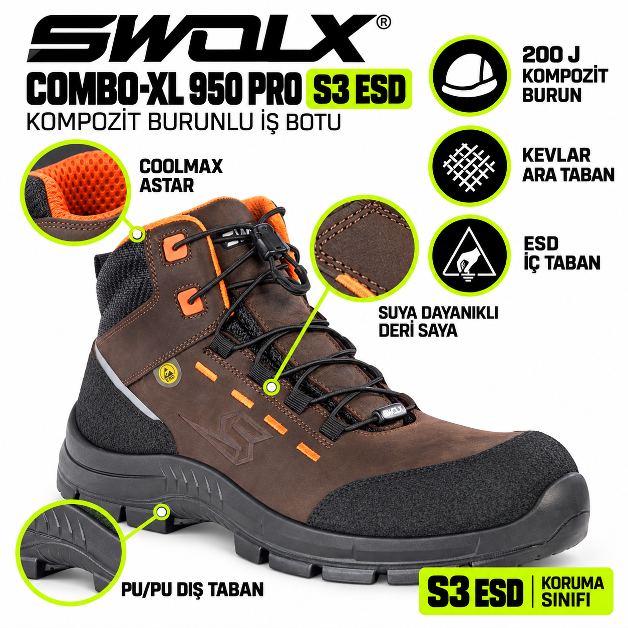 Swolx iş botu Combo-XL 950 Pro S3 ESD teknik özellikleri