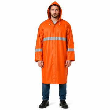 Balıkçı Yağmurluk Reflektörlü Pvc Kalın Kumaş Turuncu