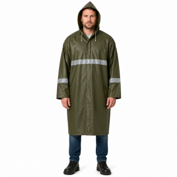 Balıkçı Uzun Yağmurluk Reflektörlü Pvc Kalın Kumaş Haki
