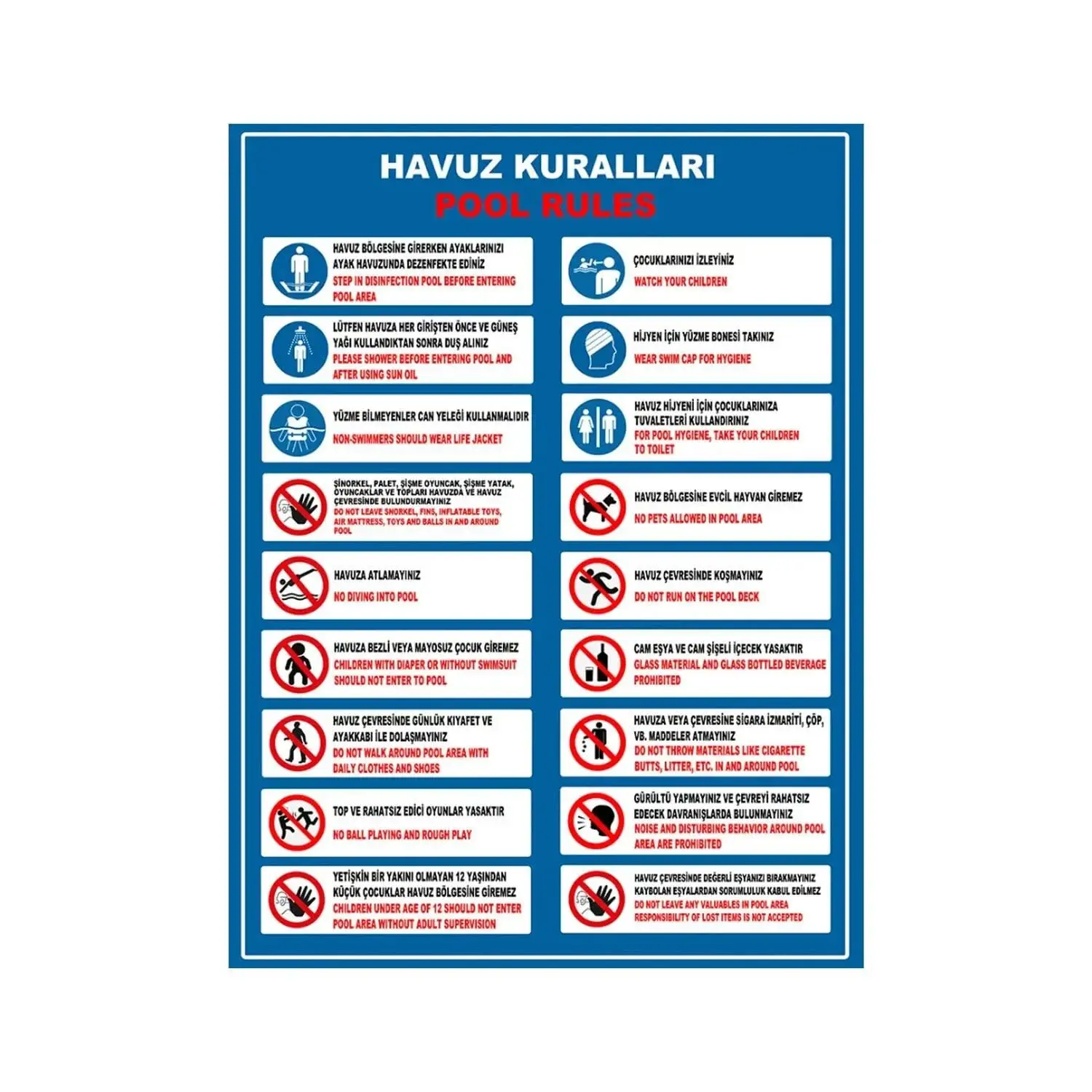 Havuz Kuralları Levhası (Pool Rules) 35x50 Cm Dekota