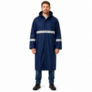 Balıkçı Uzun Yağmurluk Reflektörlü Pvc Kalın Kumaş Lacivert