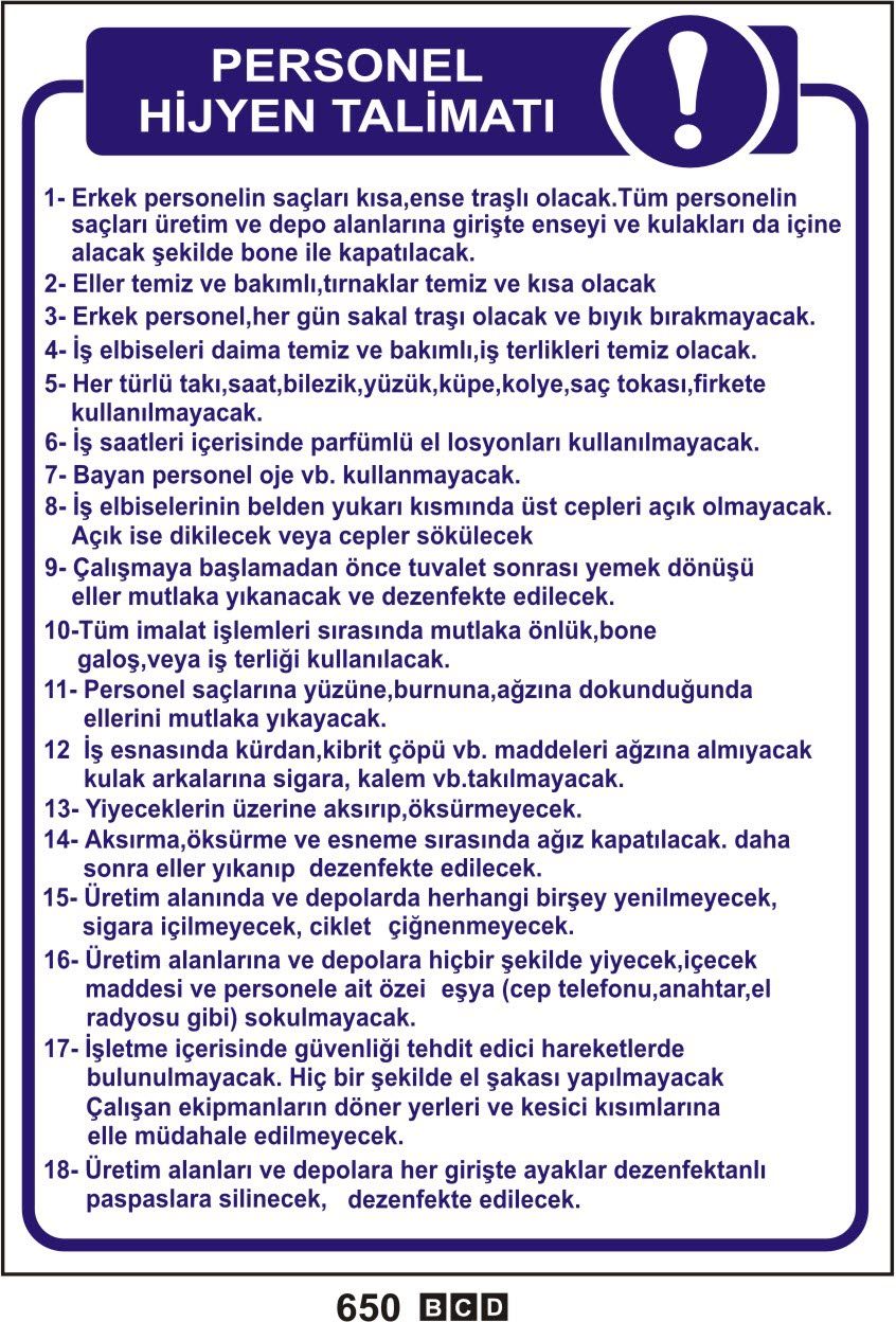 Personel Hijyen Talimatı