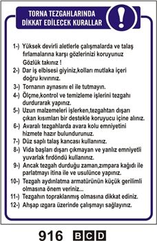 Torna Tezgahlarında Dikkat Edilecek Kurallar 35x50 cm PVC(Plastik) 0,50mm