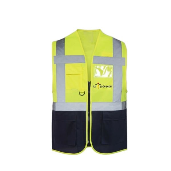 Logo Baskılı Yönetici (Mühendis) Yeleği Sarı Lacivert XL