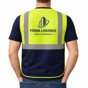 Logo Baskılı Sarı Lacivert Mühendis Yeleği