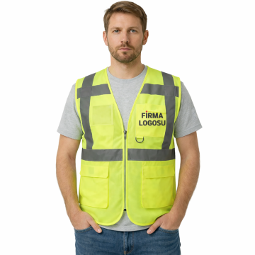 Logo Baskılı Sarı Mühendis Yeleği
