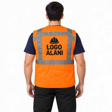 Logo Baskılı Turuncu Mühendis Yeleği