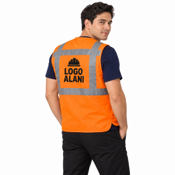 Logo Baskılı Turuncu Mühendis Yeleği