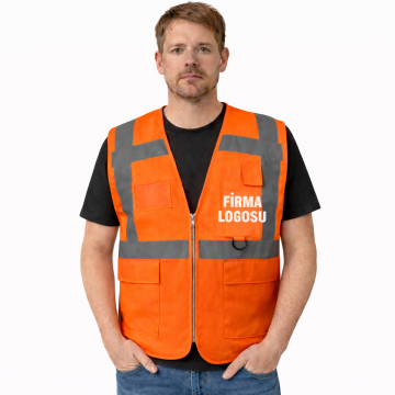 Logo Baskılı Turuncu Mühendis Yeleği
