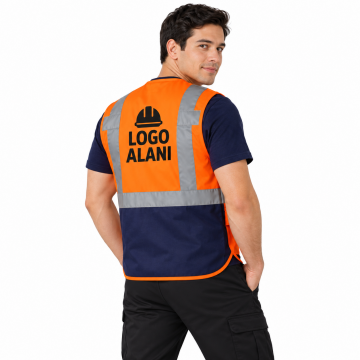 Logo Baskılı Turuncu Lacivert Mühendis Yeleği