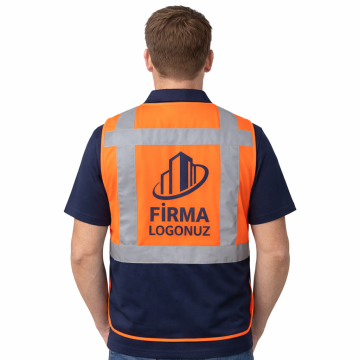 Logo Baskılı Turuncu Lacivert Mühendis Yeleği