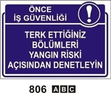 Terk Ettiğiniz Bölümleri Yangın Riski Açısından Denetleyin 35x50 cm Sticker (Yapışkanlı) Etiket