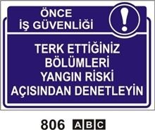 Terk Ettiğiniz Bölümleri Yangın Riski Açısından Denetleyin 35x50 cm Sticker (Yapışkanlı) Etiket