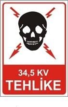 34.5 Kv Tehlike Uyarı Levhası 25x35 cm PVC (Plastik) 0.50 mm