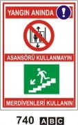 Yangın Anında Asansörü Kullanmayınız 25x35 cm PVC (Plastik) 0,50mm