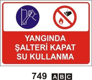 Yangında Şarteli Kapat Su Kullanma