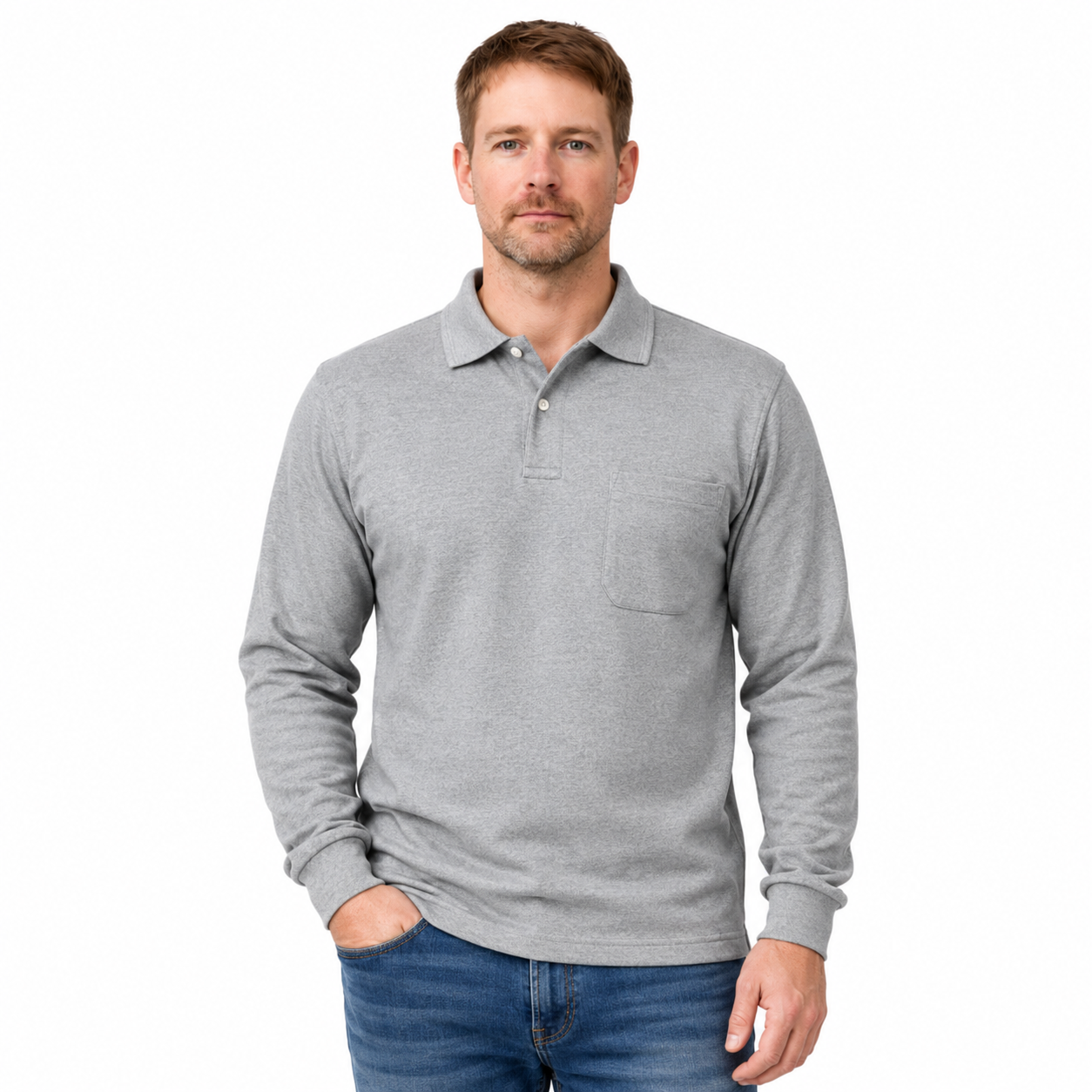 Polo Yaka Sweatshirt 2 İplik Gri Renk