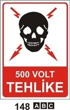 500 volt  Tehlike 25x35 cm Sticker (Yapışkanlı) Etiket