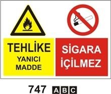 Tehlike Yanıcı Madde Sigara İçilmez 35x50 cm Sticker Etiket