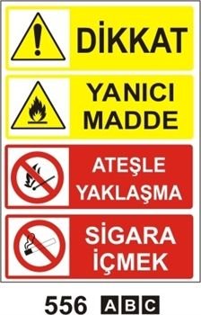 DİKKAT YANICI MADDE ATEŞLE YAKLAŞMA SİGARA İÇMEK YASAKTIR. 25x35 cm Sticker (Yapışkanlı) Etiket