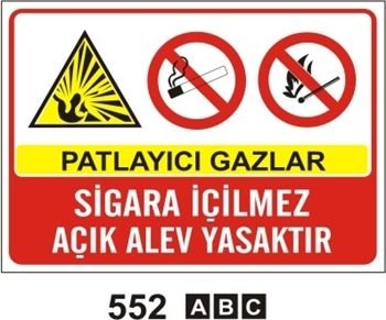 Patlayıcı Gazlar Sigara İçilmez Açık Alev Yasaktır 35x50 cm Sticker (Yapışkanlı) Etiket