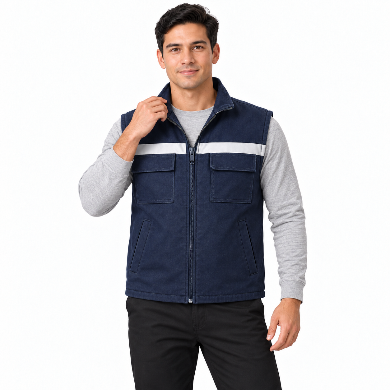7/7 Gabardin Kapitoneli Lacivert Kışlık Yelek