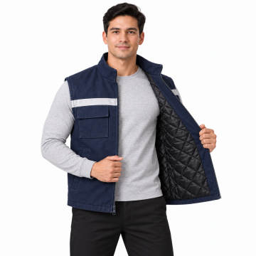 7/7 Gabardin Kapitoneli Lacivert Kışlık Yelek