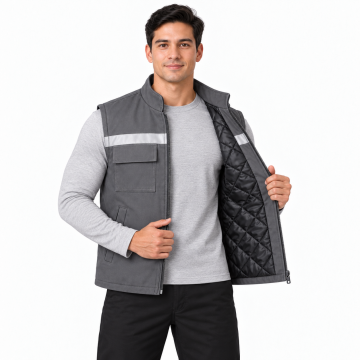 7/7 Gabardin Kapitoneli Gri Kışlık Yelek