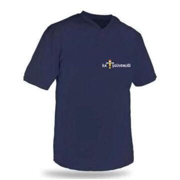 Penye Tişört Logo Baskılı Kısa Kollu V Yaka Lacivert