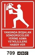 Yangında Boşalan Söndürücüleri Yerine Asma Yetkililere Haber Ver 25x35 cm PVC (Plastik) 0,50mm