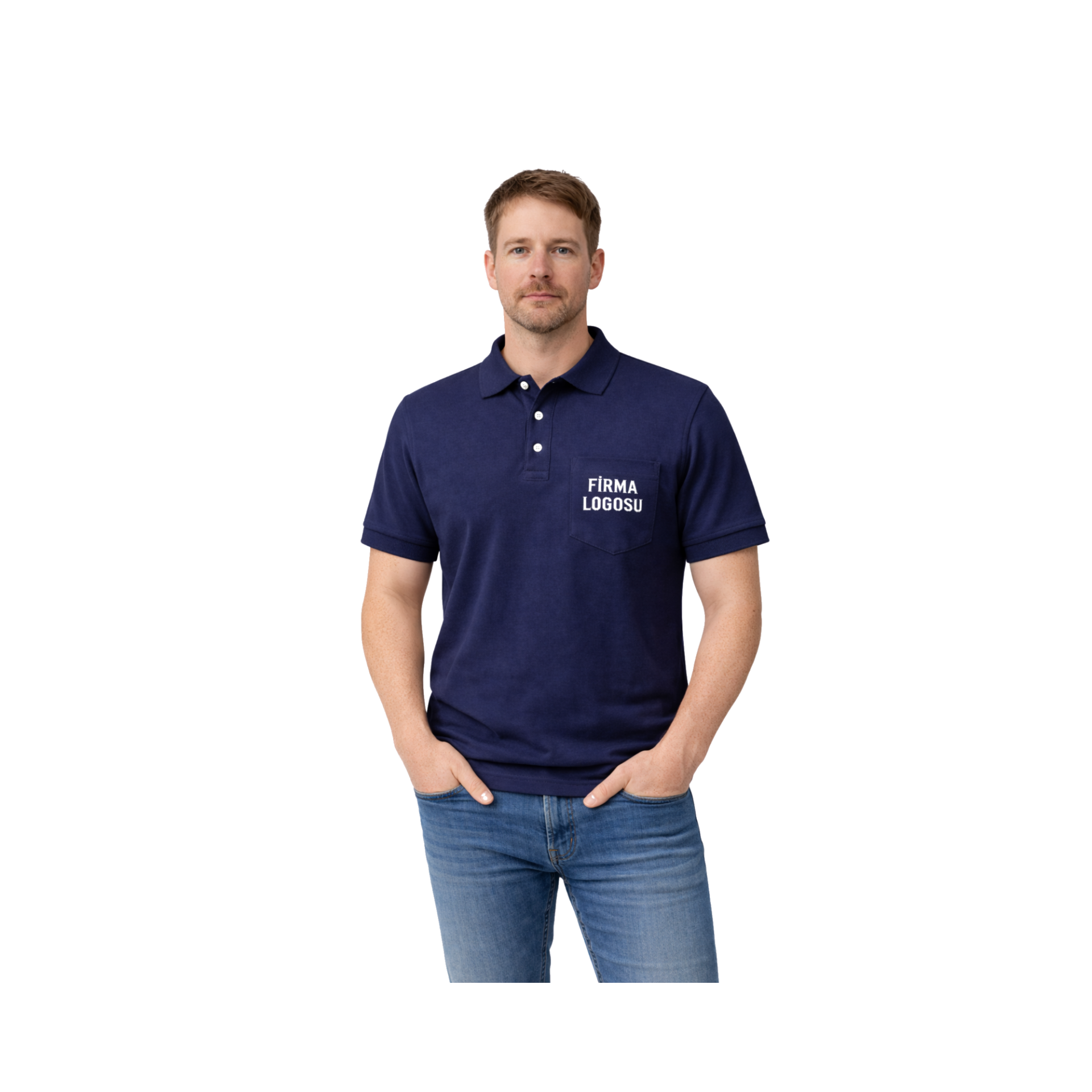 Polo Yaka Firma Logo Baskılı Tişört Lacivert M