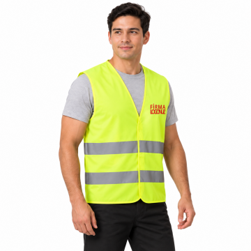 Fosforlu İkaz Yeleği + Logo Baskılı İkaz Yeleği Sarı Renk