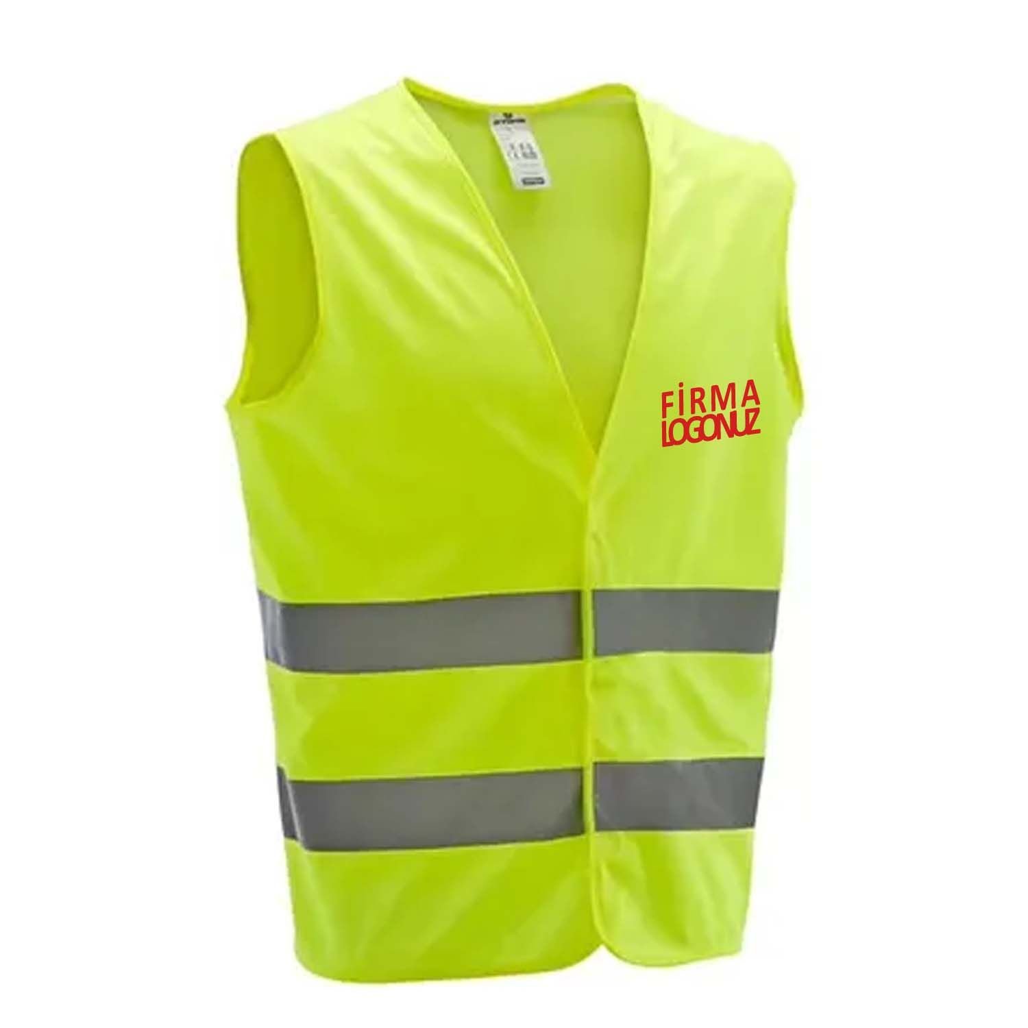 Fosforlu İkaz Yeleği + Logo Baskılı İkaz Yeleği Sarı Renk
