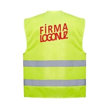 Fosforlu İkaz Yeleği + Logo Baskılı İkaz Yeleği Sarı Renk