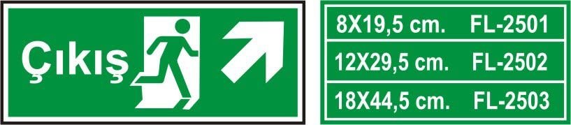 Çıkış Levhası Fosforlu - Fotolümen Sağ Yukarı 8x19,5 cm 3 mm Dekota Üstü Fotolümen Acil Çıkış Levhası