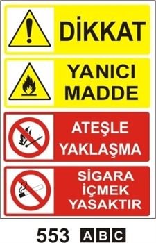 Dikkat Yanıcı Madde Ateşle Yaklaşma Sigara İçmek Yasaktır 35x50 cm Sticker (Yapışkanlı) Etiket