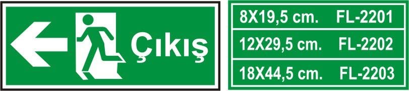 Çıkış Levhası Fosforlu - Fotolümen Sol Yön 12x29,5 cm 3 mm Dekota Üstü Fotolümen Acil Çıkış Levhası