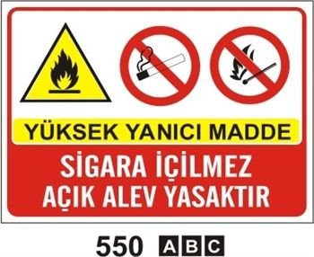 Yüksek Yanıcı Madde Sigara İçilmez Açık Alev Yasaktır 35x50 cm Sticker (Yapışkanlı) Etiket