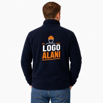 Logo Baskılı Polar Mont Tam Fermuarlı 3 Cepli Lacivert XL