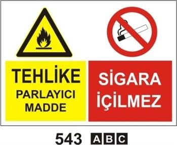 TEHLİKE PARLAYICI MADDE SİGARA İÇİLMEZ 35x50 cm Sticker (Yapışkanlı) Etiket