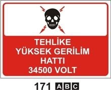 Tehlike Yüksek Gerilim Hattı 34500 Volt 35x50 cm Sticker (Yapışkanlı) Etiket