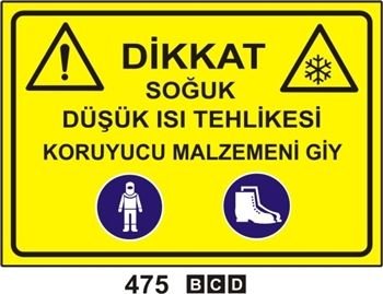 Dikkat Soğuk Düşük Isı Tehlikesi 35x50 cm Sticker (Yapışkanlı) Etiket