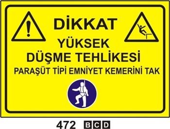 Dikkat Yüksek Düşme Tehlikesi 35x50 cm Sticker (Yapışkanlı) Etiket