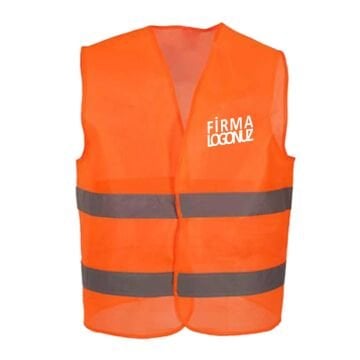 Fosforlu İkaz Yeleği + Logo Baskılı Turuncu